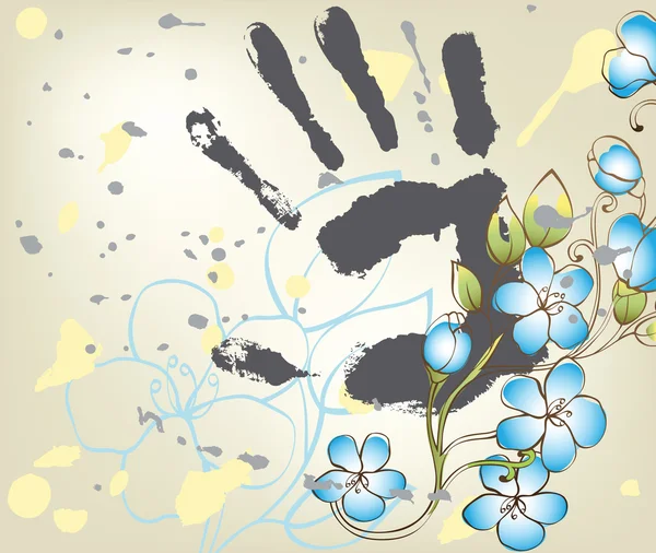 Arrière-plan avec des fleurs fantaisie décoratives et main — Image vectorielle