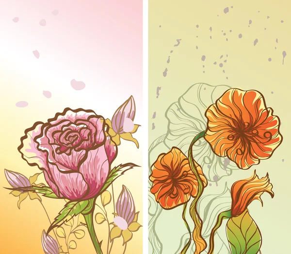 Två pictores med dekorativa blommor — Stock vektor