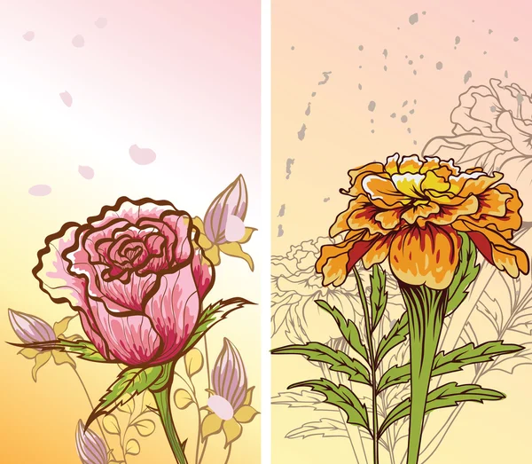装飾的な花を持つ 2 つのない pictores — ストックベクタ