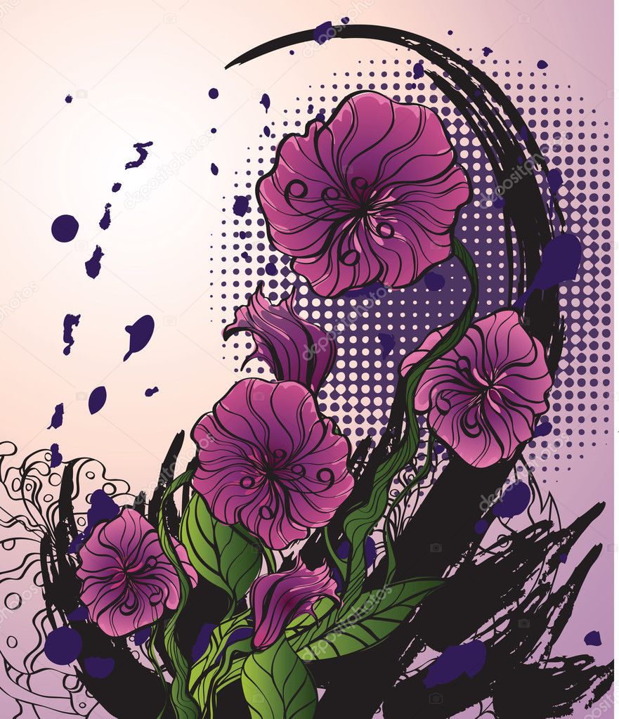 Background with decorative plant and flowers