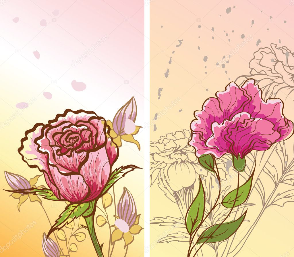 Two abstract backgrounds with decorative flowers