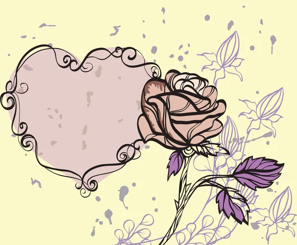 玫瑰和 grunge 背景上的心 — 图库矢量图片