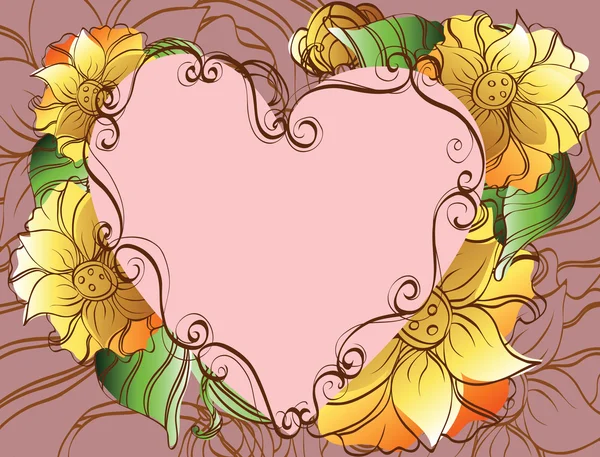 Arka plan dekoratif çiçek ve kalp — Stok Vektör