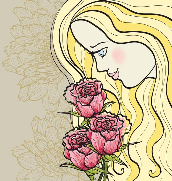 Κορίτσι και τριαντάφυλλα — Διανυσματικό Αρχείο