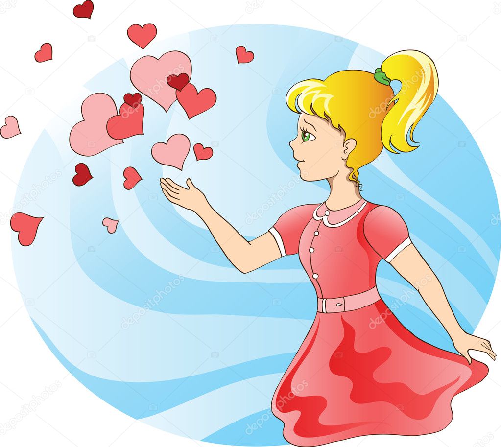 Young girl and hearts