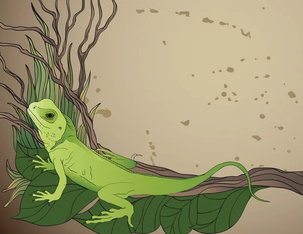 Фон Рослинами Зеленою Ящіркою — стоковий вектор