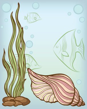 Background with shell and fishs clipart