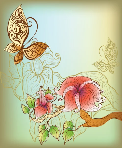 Fondo Con Flores Mariposa — Archivo Imágenes Vectoriales