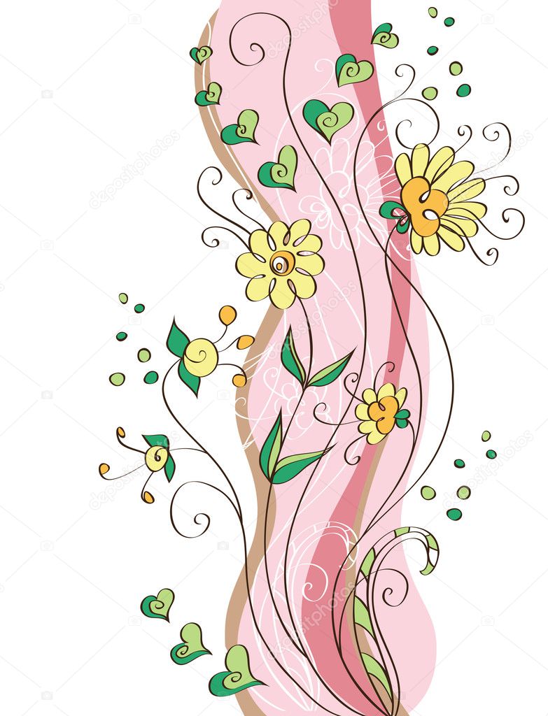 Background with decorative pastel flowers and hearts