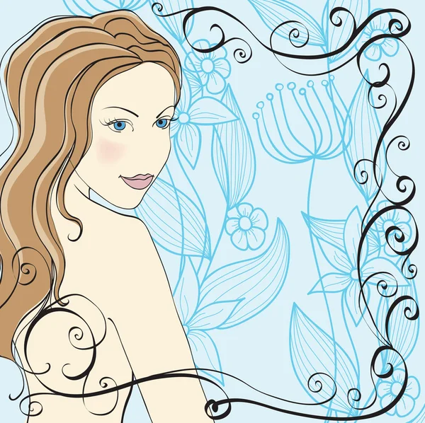Girl on floral background — Stock Vector