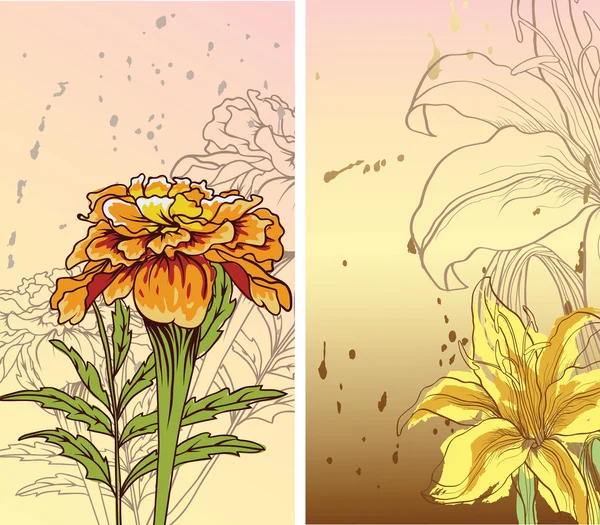 Deux images avec des fleurs — Image vectorielle