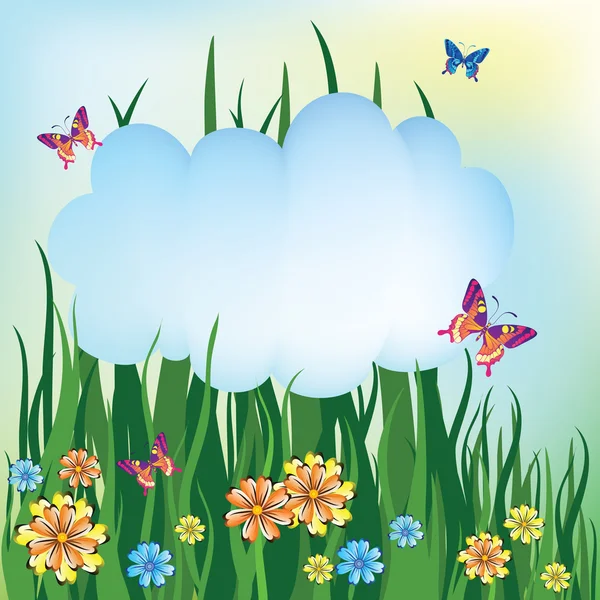 Arrière-plan avec herbe et fleurs — Image vectorielle