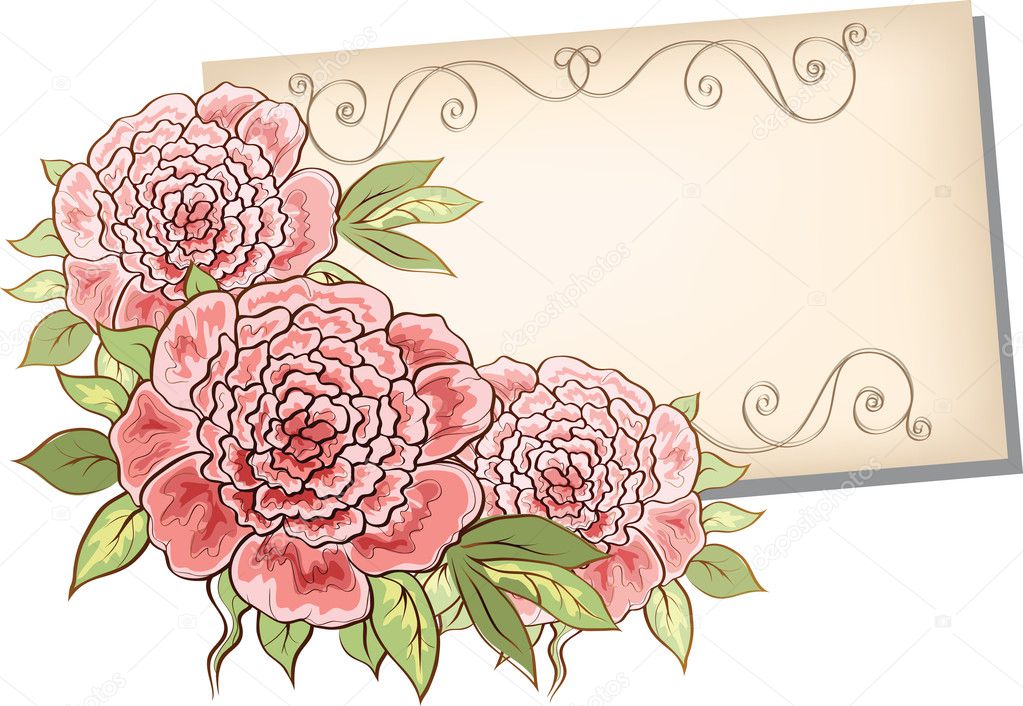 Peonies and sheet of paper
