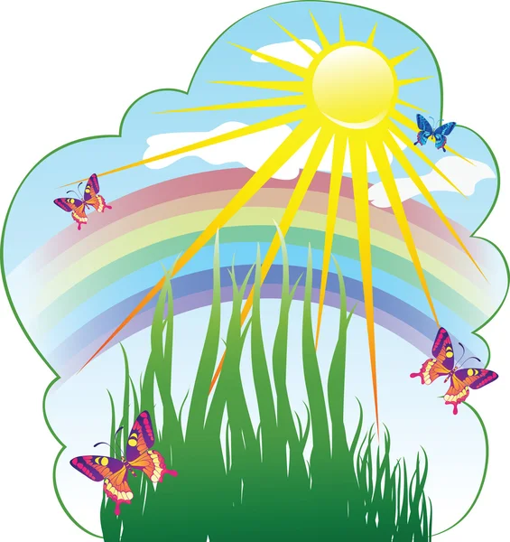 Hintergrund mit Gras und Sonne — Stockvektor
