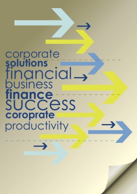 A portrait format business styled background representing the cover of a financial report, with the corner of the cover turned up to the bottom right. clipart