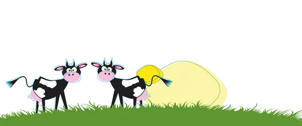 两个黑色和白色卡通插画风格化奶牛向前看 在孤立的白色背景上设置 — 图库照片