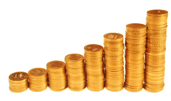 Columnas Monedas Sobre Fondo Blanco Imagen De Stock