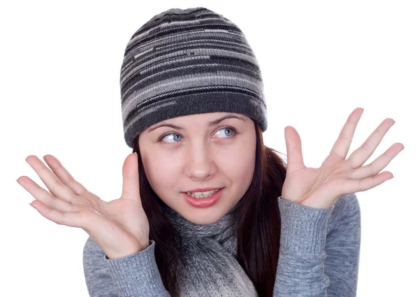 stock image The girl in a scarf on white a background