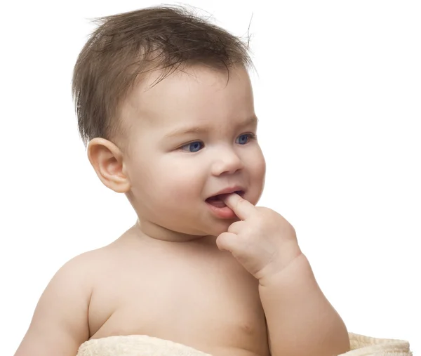 Niño Pequeño Después Bañarse Sobre Fondo Blanco — Foto de Stock