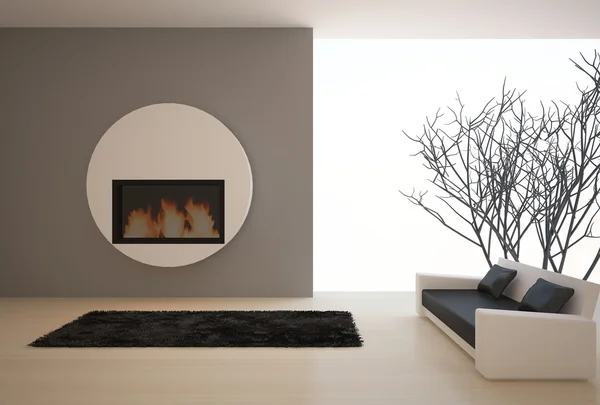 Dark interior composition with fire — Stock Photo, Image