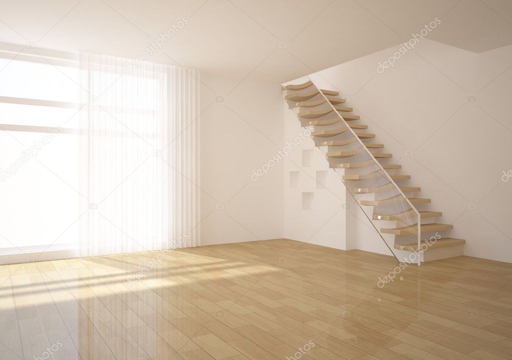 White empty room with stair