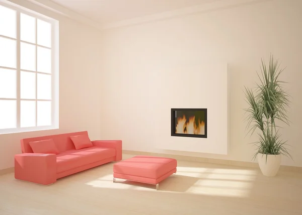 Weißes Interieur mit Feuer — Stockfoto