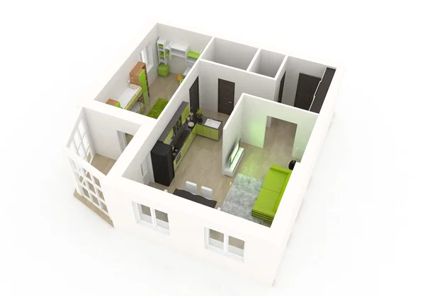 3D iç tasarım üzerinde beyaz bir