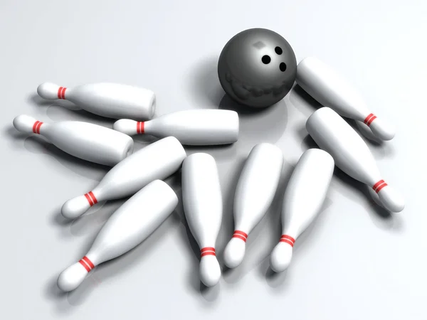 Bowling ball hitting the pins — Stock Photo, Image