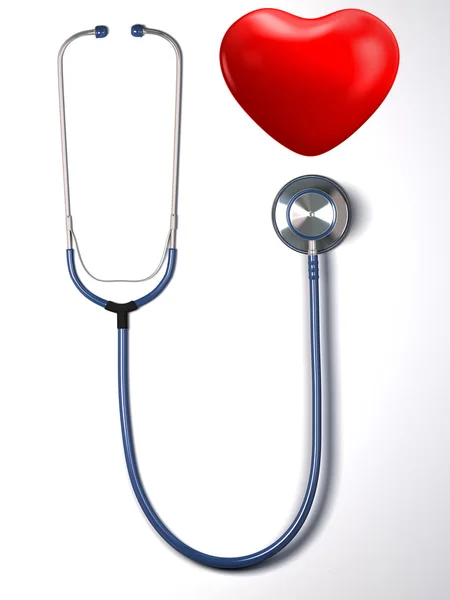 听诊器和一颗红色的心 — 图库照片