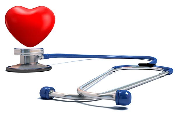 Стетоскоп и красное сердце — стоковое фото