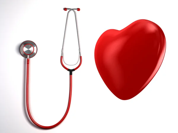 听诊器和一颗红色的心 — 图库照片