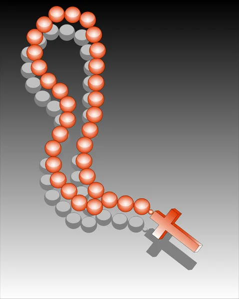 Rötliche Perlen mit einem Kreuz — Stockvektor