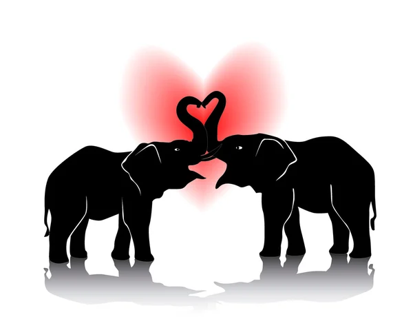 Schwarze Silhouette küssender Elefanten — Stockvektor