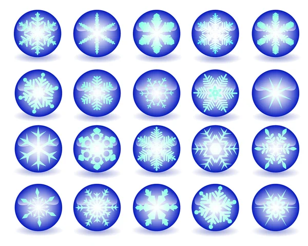 Kar taneleri ile mavi düğme — Stok Vektör