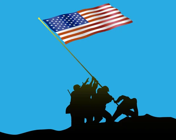 Levantando la bandera en Iwo Jima — Vector de stock