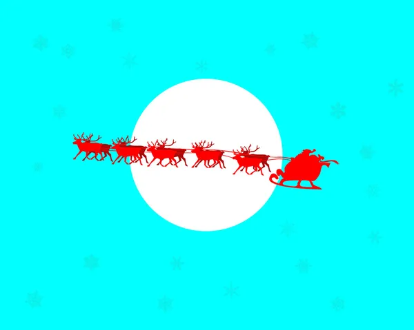 Silhouette rossa della slitta renna di Babbo Natale — Vettoriale Stock