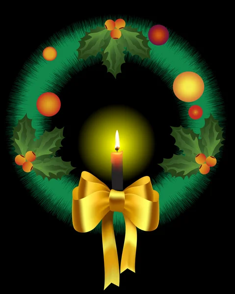 ろうそくを燃やすとクリスマスの花輪 — ストックベクタ