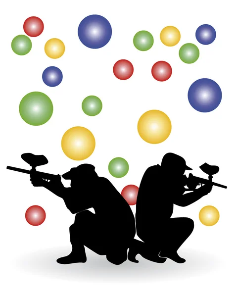 Silhouette noire de joueurs dans un paintball — Image vectorielle