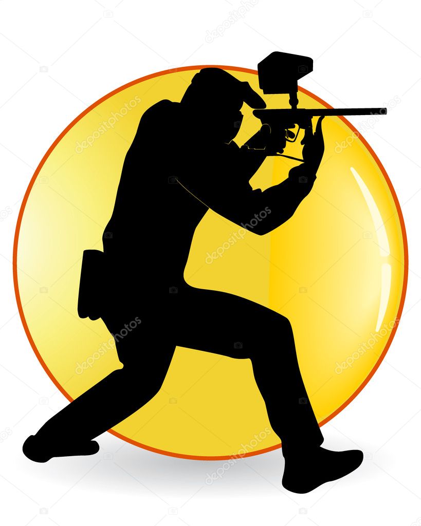 Black silhouette of the player in a paintball