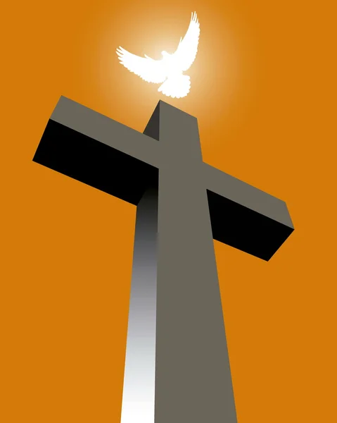 Croix avec un pigeon blanc — Image vectorielle