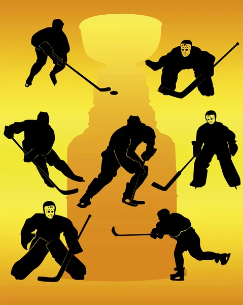 Silhouette giocatori di hockey — Vettoriale Stock