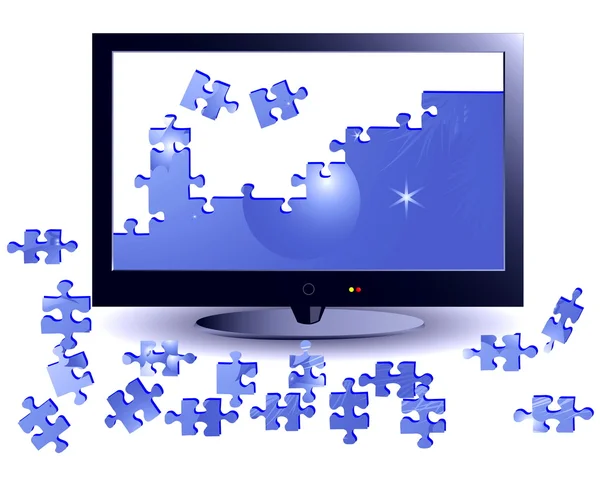 The plasma TV with puzzles — Stock Vector
