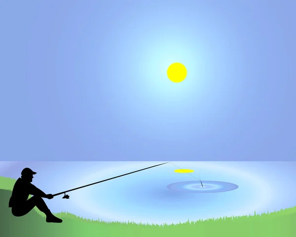 Le pêcheur avec un matériel de pêche — Image vectorielle
