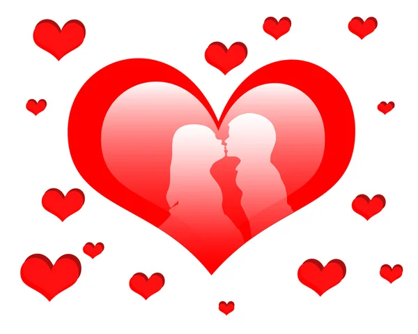 Red heart with kissing — Stock Vector