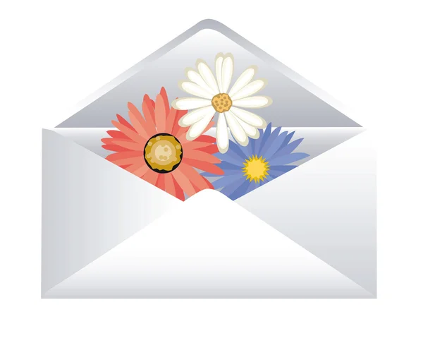 Enveloppe de message avec des fleurs — Image vectorielle