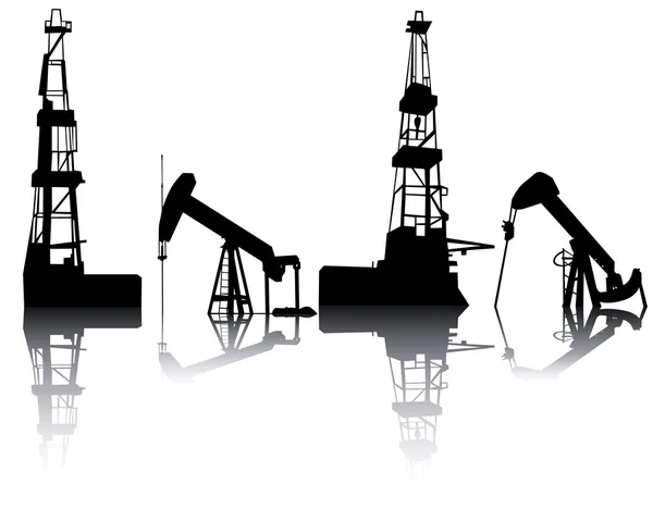 Silhouetten Van Eenheden Voor Oliewinning Een Witte Achtergrond — Stockvector