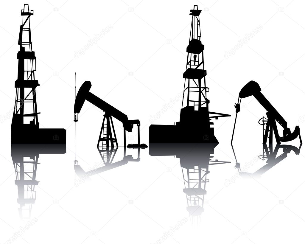 Silhouettes of units for oil recovery on a white background
