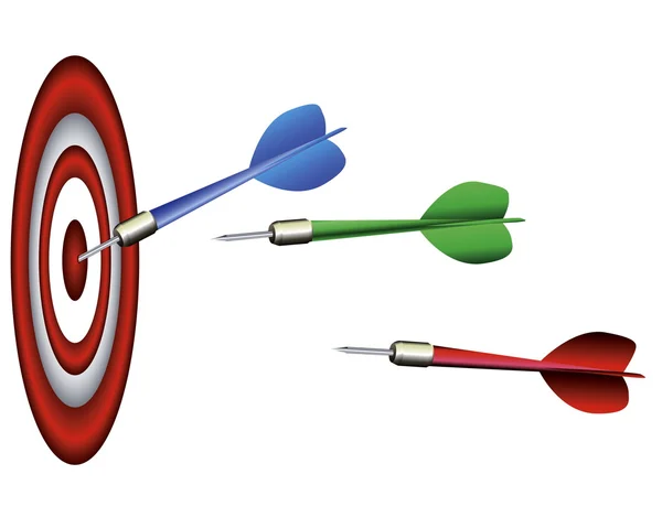 Flerfärgad dart av en dart med ett mål — Stock vektor