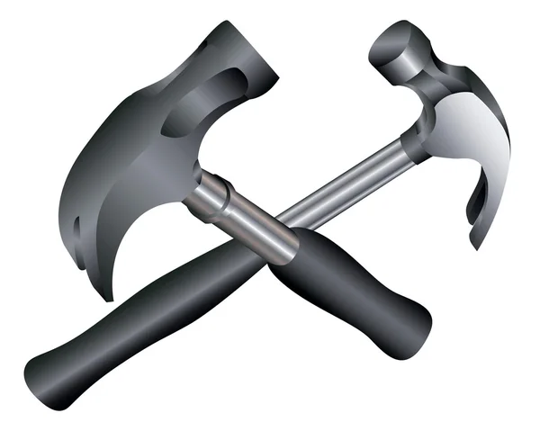 两个金属锤带有白色背景上的橡胶手柄 — 图库矢量图片