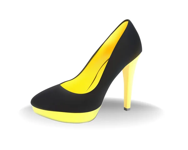 Beyaz Zemin Üzerine Sarı Bir Topuk Ile Siyah Kadın Ayakkabı — Stok Vektör